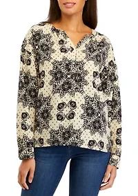 Petite Long Sleeve Henley Popover Top