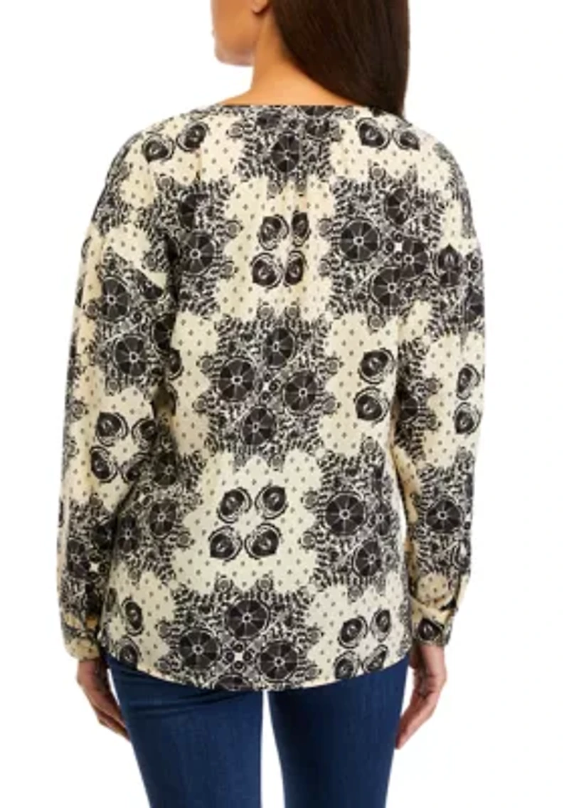 Petite Long Sleeve Henley Popover Top