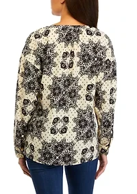 Petite Long Sleeve Henley Popover Top