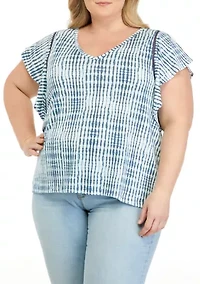 Plus Flutter Sleeve V-Neck Top