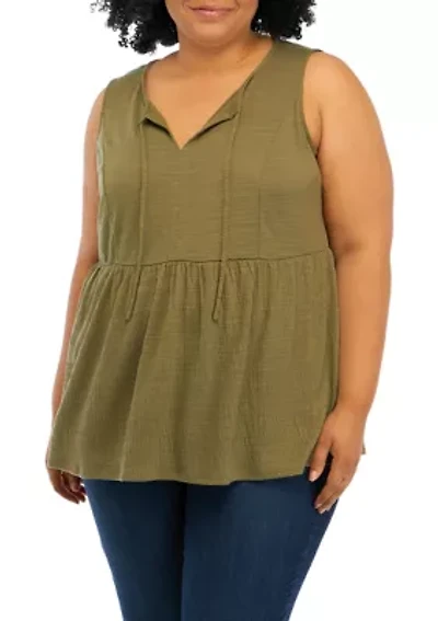 Plus Sleeveless Split Neck Tunic Top