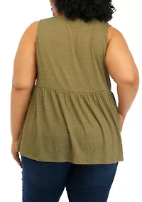 Plus Sleeveless Split Neck Tunic Top