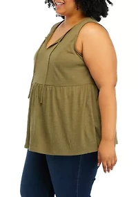 Plus Sleeveless Split Neck Tunic Top