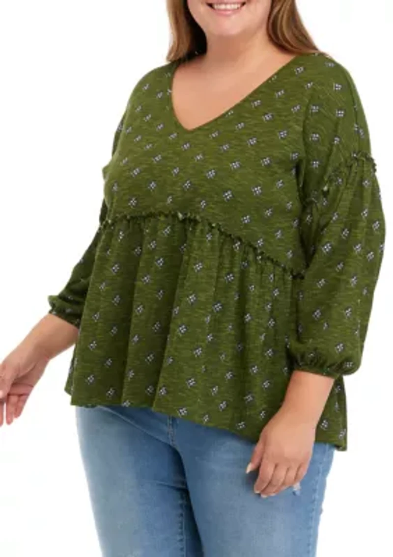 Women's Slouchy V-Neck Printed Top