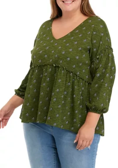 Women's Slouchy V-Neck Printed Top