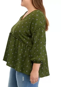 Women's Slouchy V-Neck Printed Top
