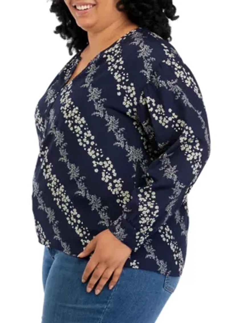 Plus Printed Popover Blouse