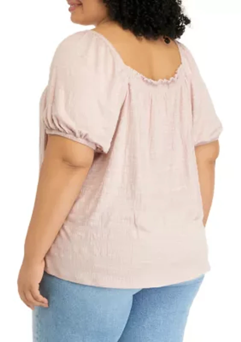 Plus Short Sleeve Square Neck Top