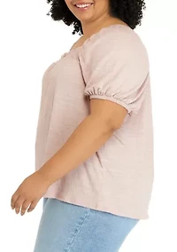 Plus Short Sleeve Square Neck Top