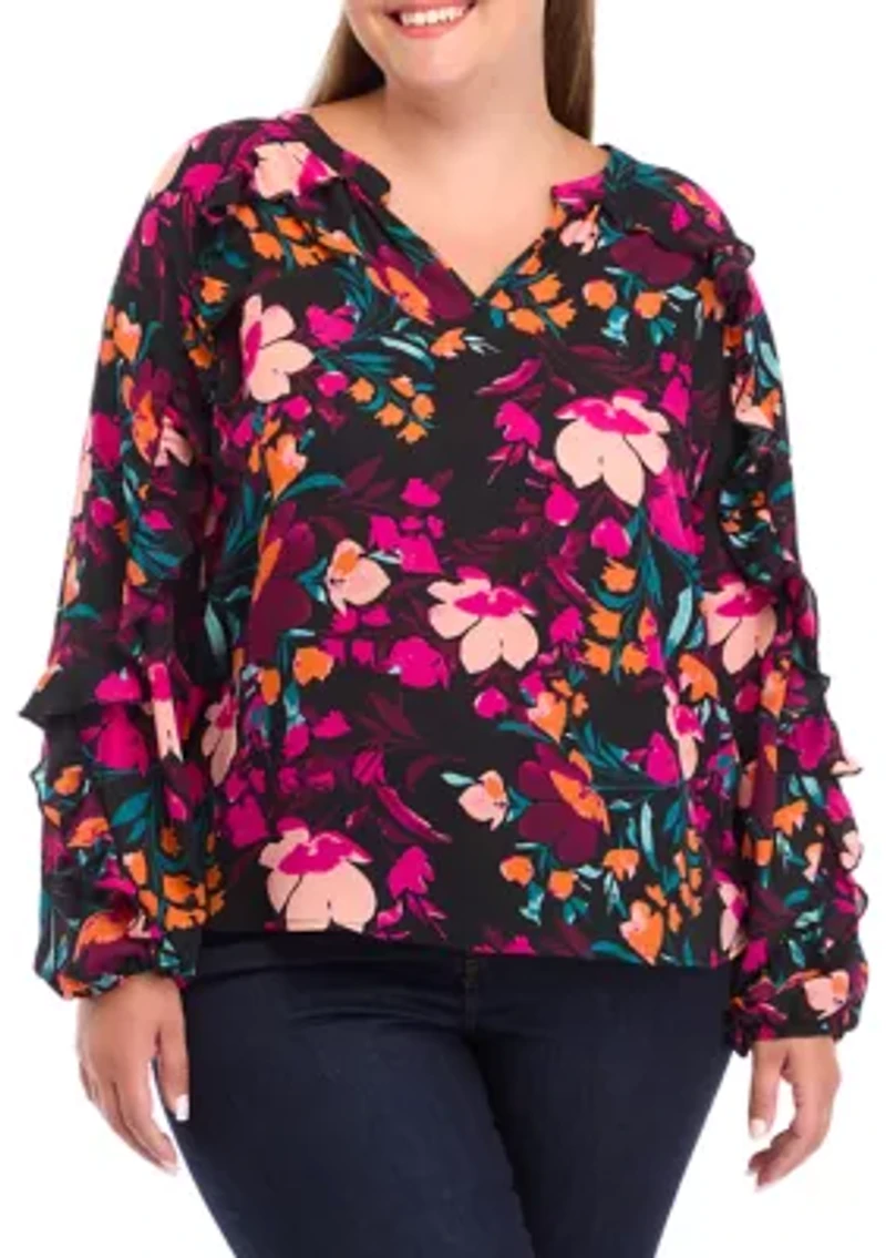 Plus Ruffle Detail Peasant Top