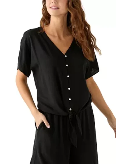 Plus Tie Front V-Neck Top