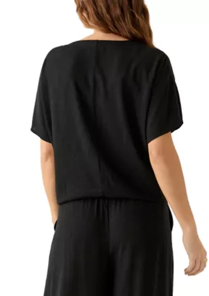 Plus Tie Front V-Neck Top