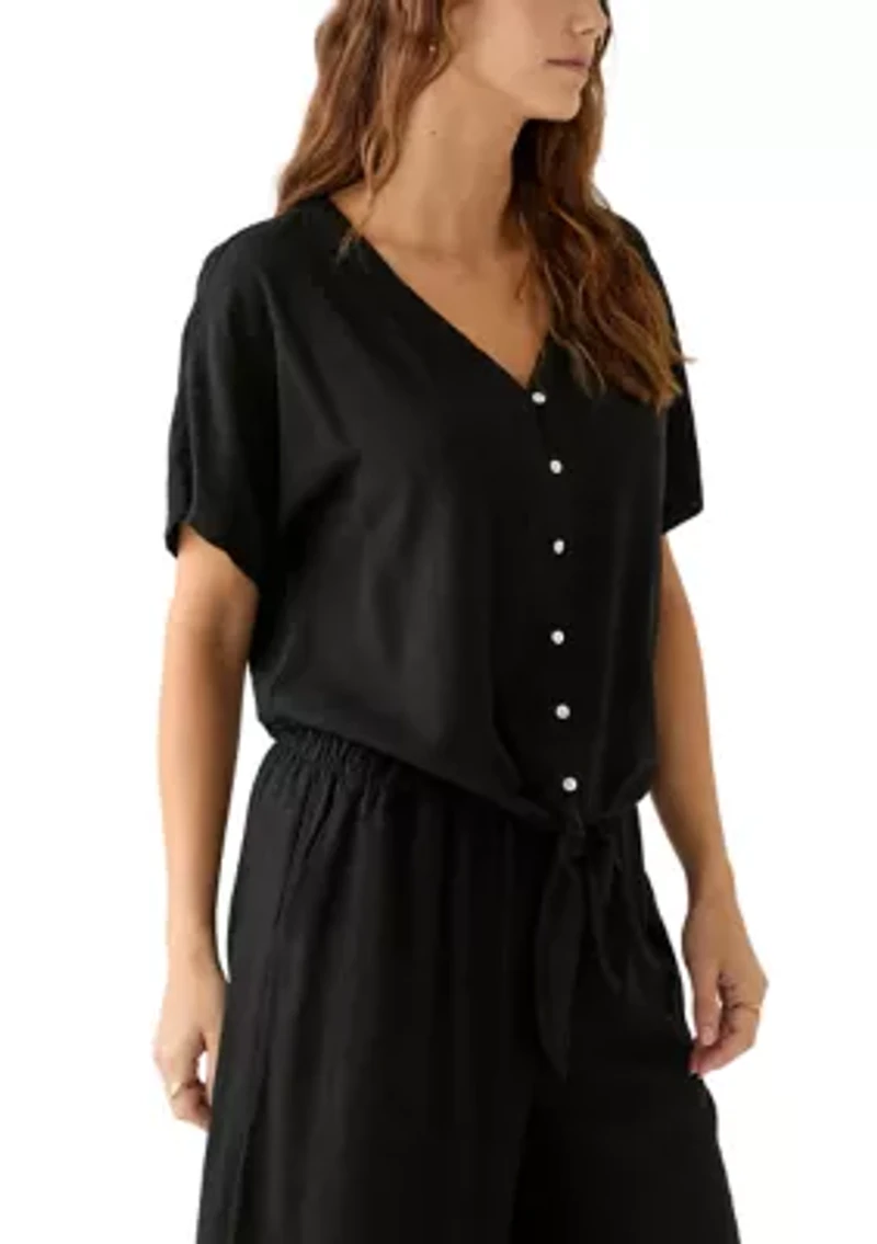 Plus Tie Front V-Neck Top