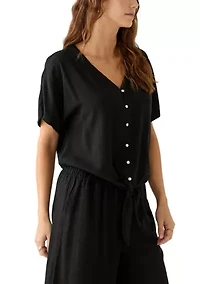 Plus Tie Front V-Neck Top