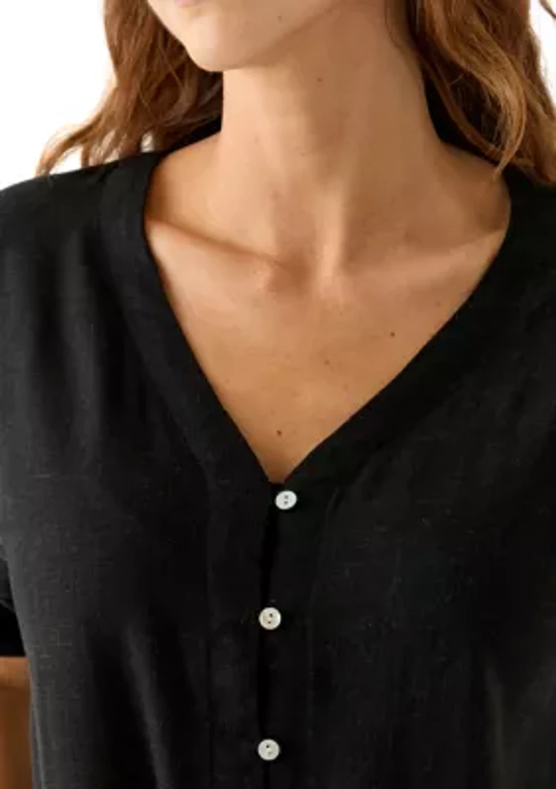 Plus Tie Front V-Neck Top