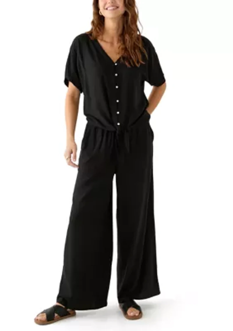 Plus Tie Front V-Neck Top