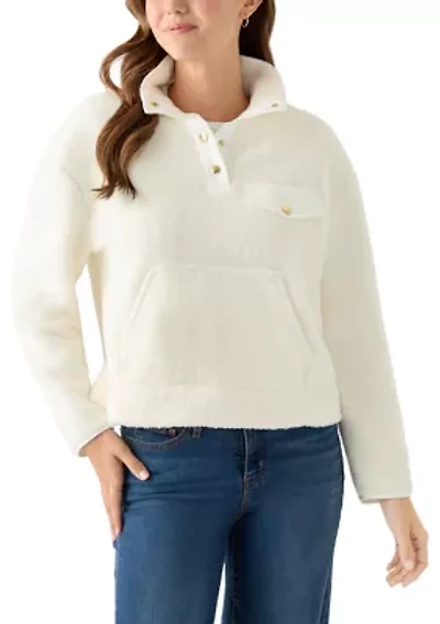 Women's Long Sleeve Sherpa Pullover Button Down