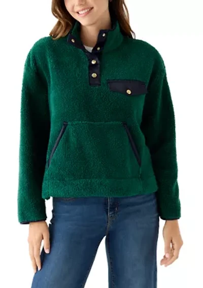 Women's Long Sleeve Sherpa Pullover Button Down