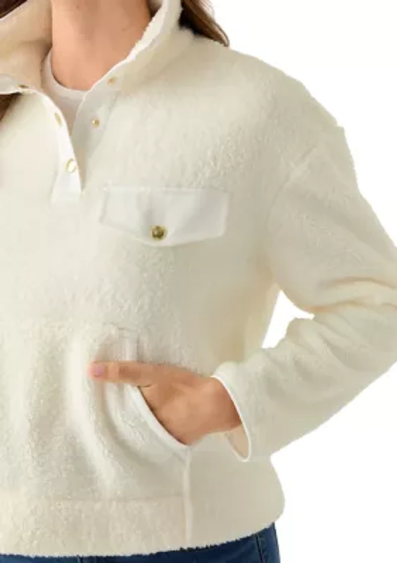 Women's Long Sleeve Sherpa Pullover Button Down