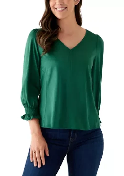 3/4 Sleeve Suede V-Neck Shirt