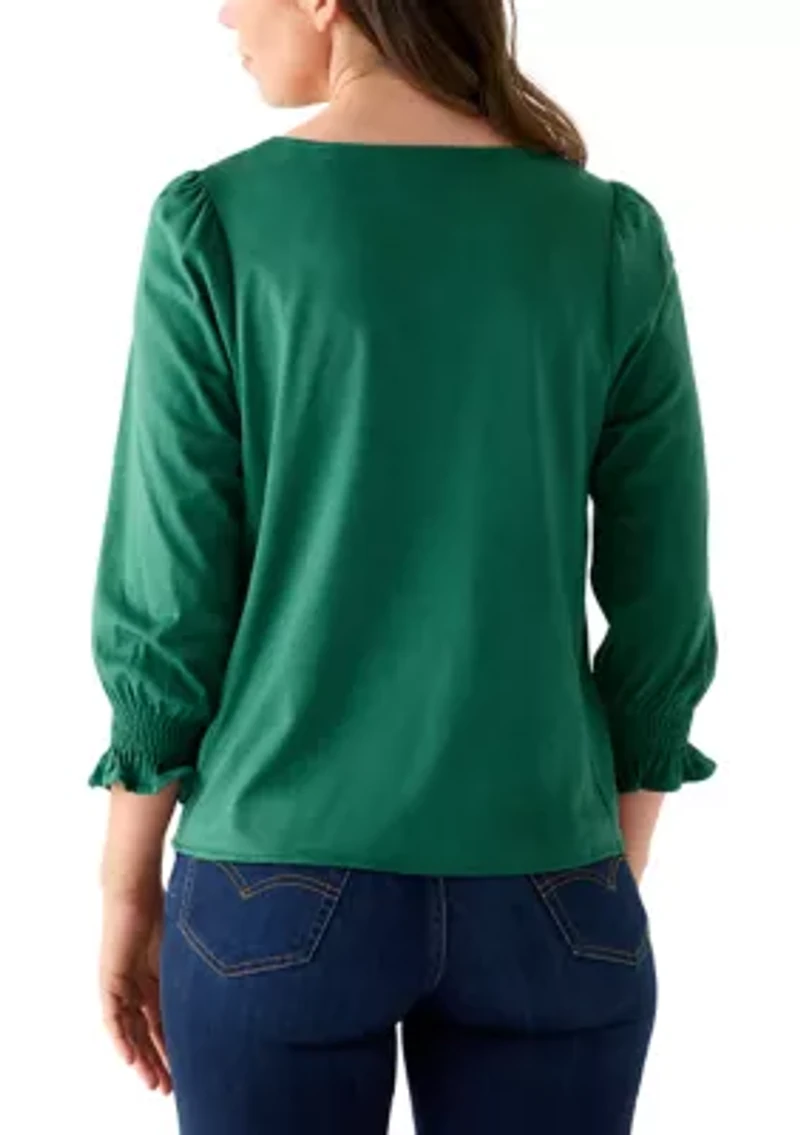 3/4 Sleeve Suede V-Neck Shirt