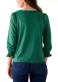3/4 Sleeve Suede V-Neck Shirt