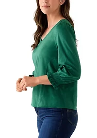 3/4 Sleeve Suede V-Neck Shirt
