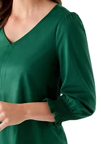 3/4 Sleeve Suede V-Neck Shirt