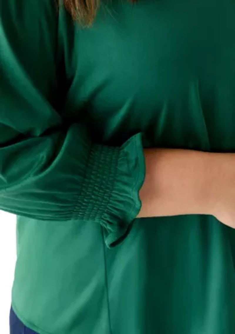 Plus 3/4 Sleeve Suede V-Neck Shirt