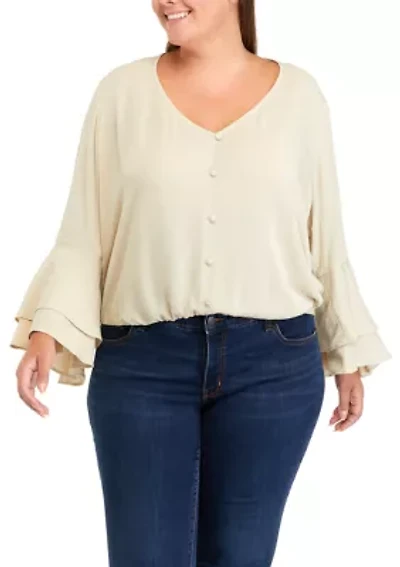 Plus Bell Sleeve Surplice Top