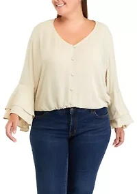 Plus Bell Sleeve Surplice Top