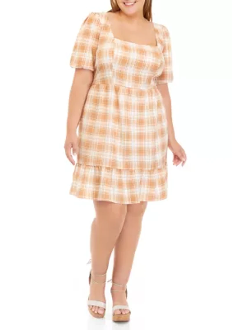 Plus Square Neck Smocked Dress