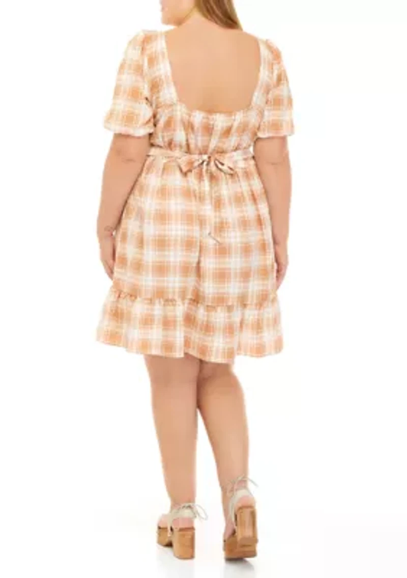 Plus Square Neck Smocked Dress