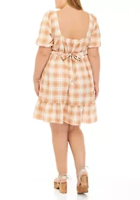 Plus Square Neck Smocked Dress