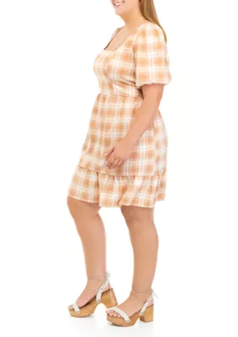Plus Square Neck Smocked Dress