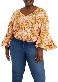 Plus Bell Sleeve Surplice Top
