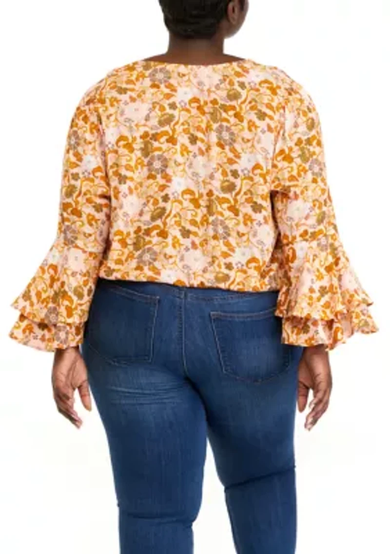 Plus Bell Sleeve Surplice Top