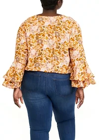 Plus Bell Sleeve Surplice Top