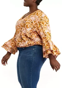 Plus Bell Sleeve Surplice Top