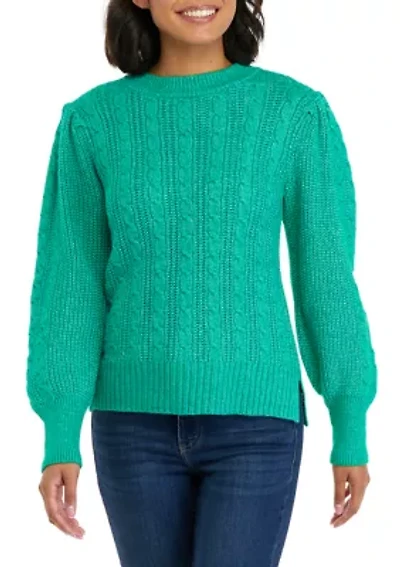 Petite Long Sleeve Relaxed Cable Knit Sweater