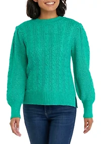 Petite Long Sleeve Relaxed Cable Knit Sweater