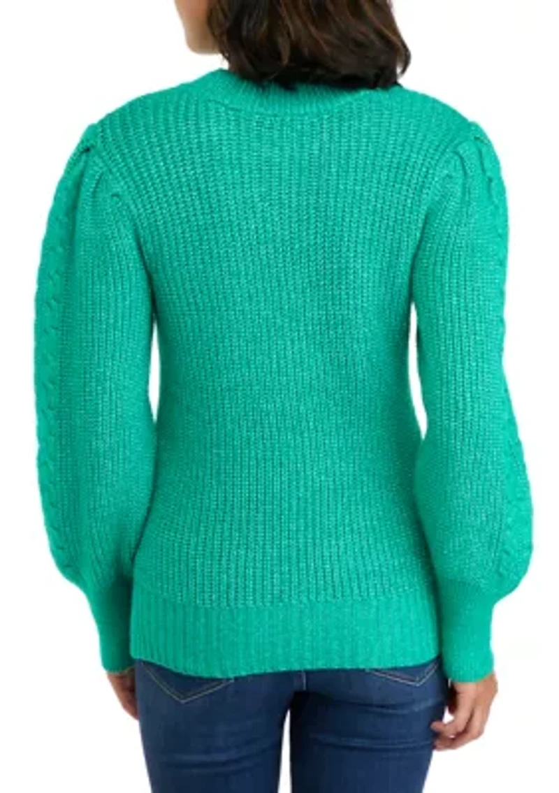 Petite Long Sleeve Relaxed Cable Knit Sweater