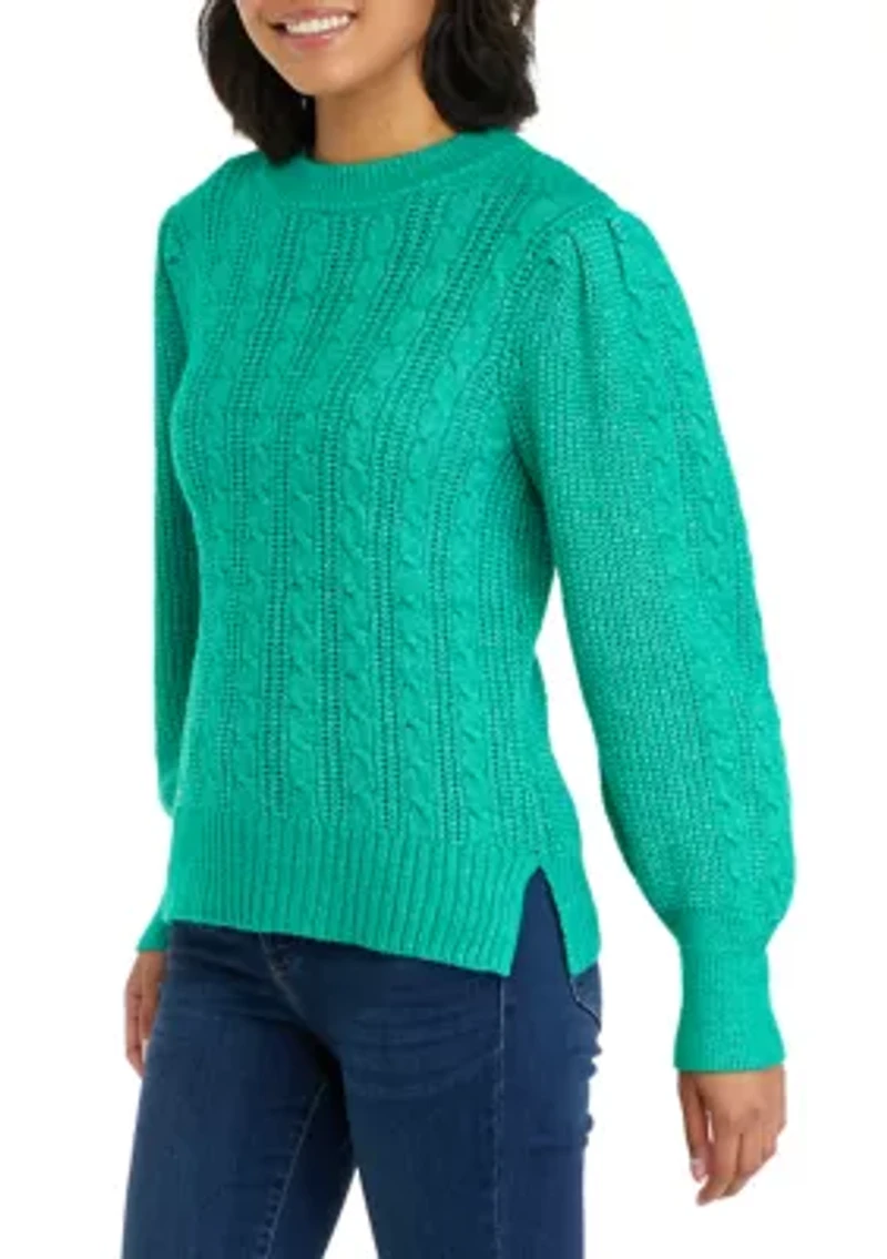 Petite Long Sleeve Relaxed Cable Knit Sweater