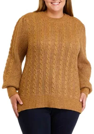 Plus Long Sleeve Relaxed Cable Knit Sweater