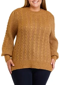 Plus Long Sleeve Relaxed Cable Knit Sweater
