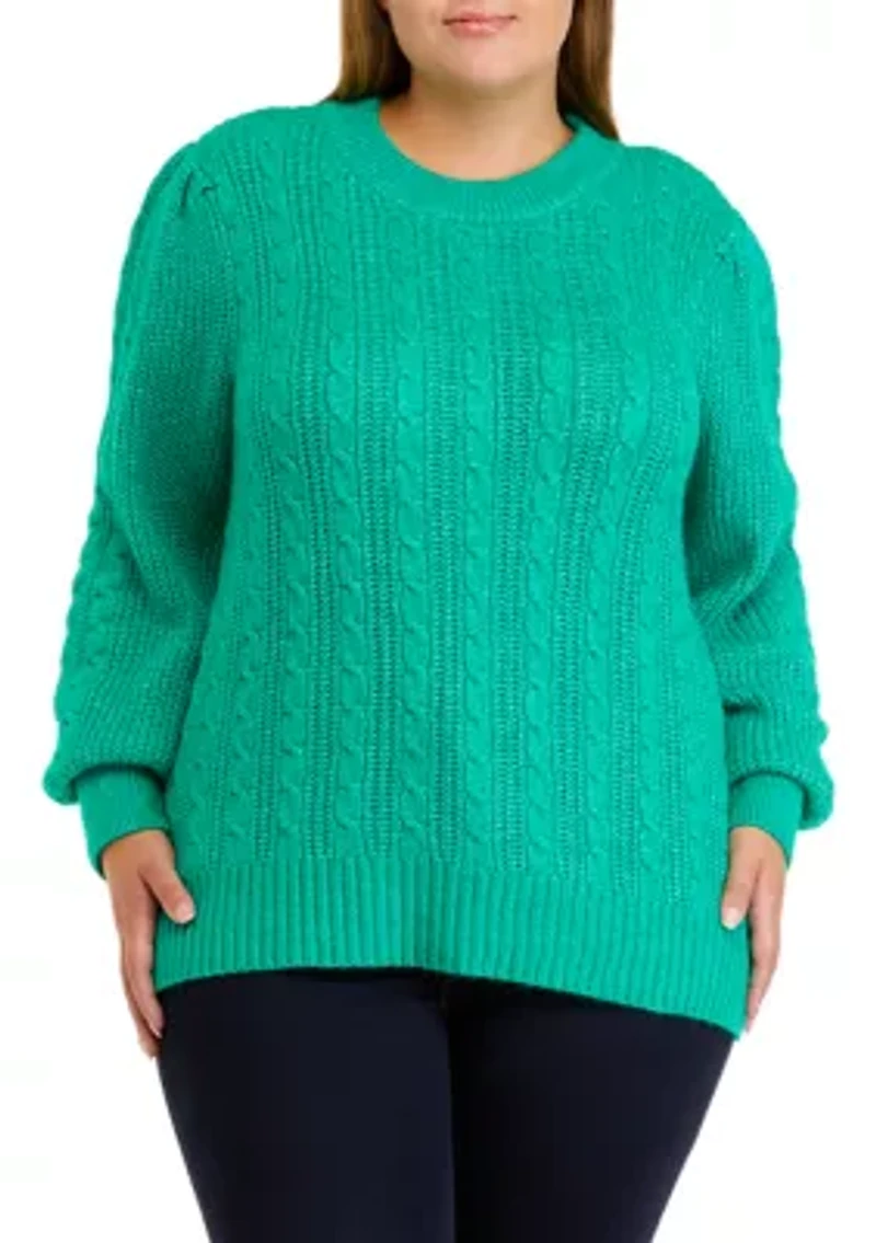 Plus Long Sleeve Relaxed Cable Knit Sweater
