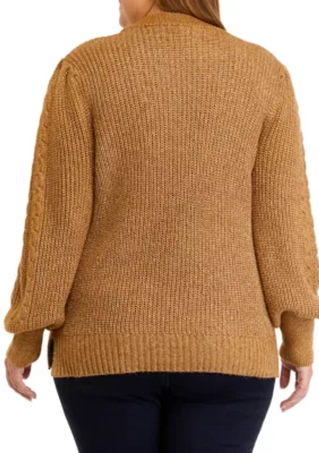 Elle Collection Metallic Cable Knit Embellished Sweater in Gray