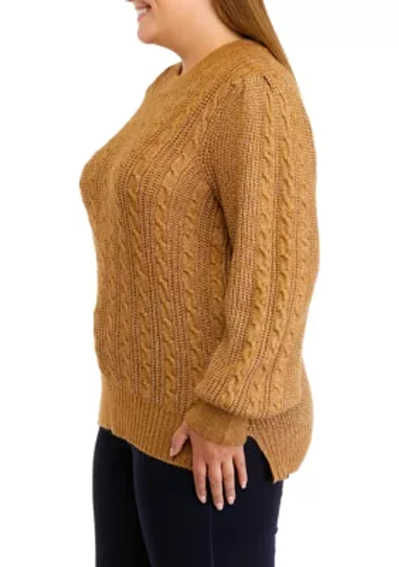 Plus Long Sleeve Relaxed Cable Knit Sweater