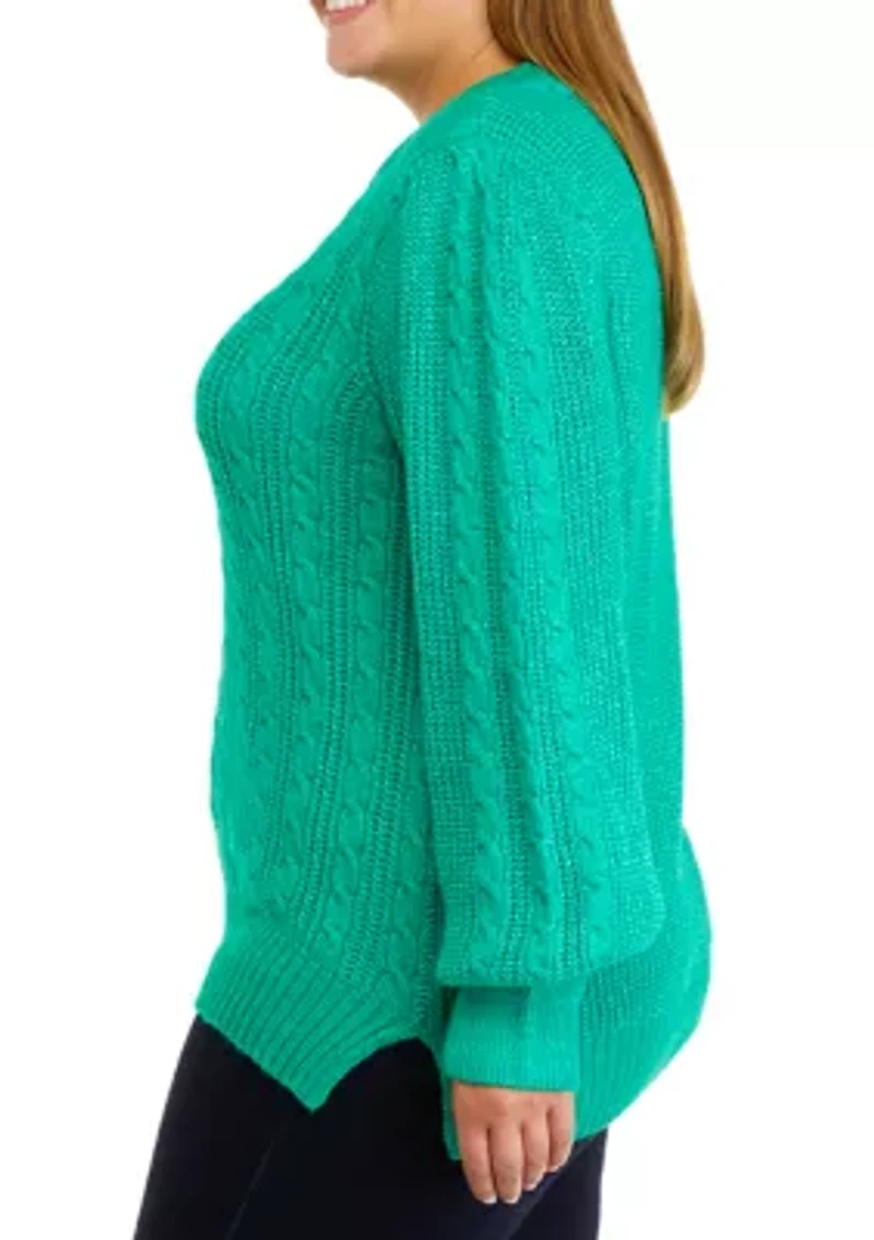 Plus Long Sleeve Relaxed Cable Knit Sweater