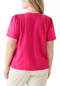Plus Short Sleeve Shoulder Detail Knit Top